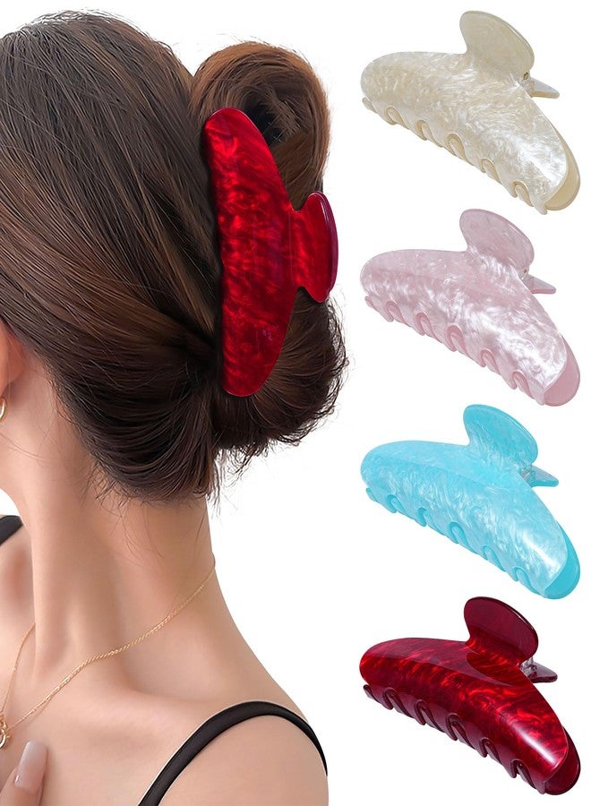 مجموعة مشابك شعر أكريليك من ميزوفور، 4 قطع، مشابك شعر كبيرة غير قابلة للانزلاق 4.1 بوصة، مناسبة للشعر الخفيف والكثيف | مشابك شعر فرنسية على شكل موزة، تثبيت قوي للشعر (أحمر، وردي، بيج، أزرق) - Image 1